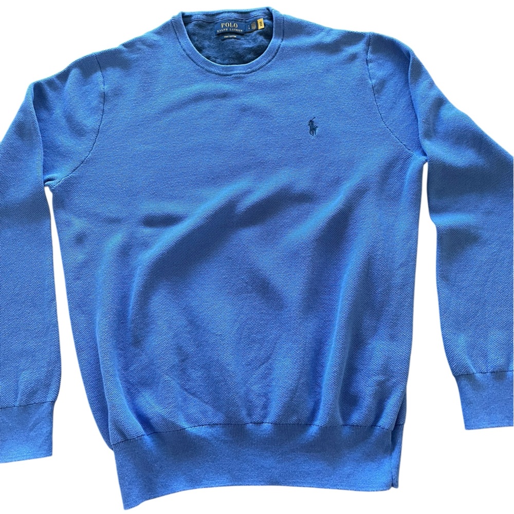 POLO RALPH LAUREN BLUE 100% PIMA COTTON SWEATER Size Large - Picture 5 of 11